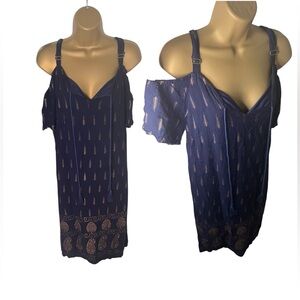 Lapogee Boho Cold Shoulder Knee Length Dress Adjustable Straps Navy L